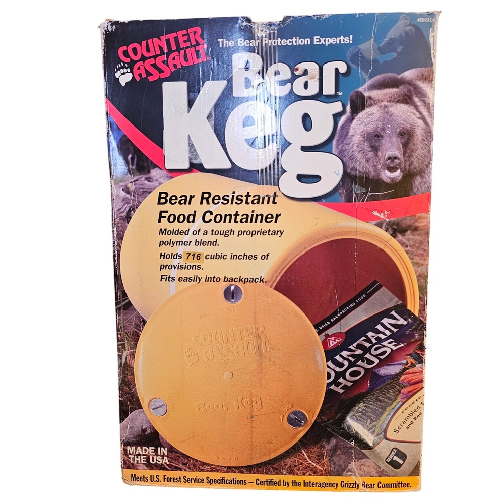 Vintage Assault Bear Keg Bear Food Container Yellow 716 Cu In IGBC Original Box